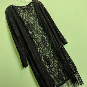 Black Lace Kimono w/ Fringe